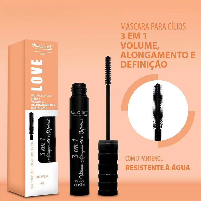 Máscara de Cílios 3 em 1 Max Love | Volume, Alongamento e Definição em um Só Produto! 💖✨